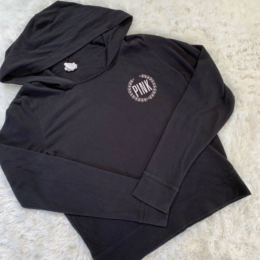 PINK Victoria's Secret Black Hoodie Sweatshirt with Pink Logo